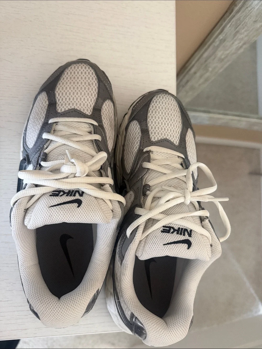 Nike Men's White and Gray Mesh Running Sneakers